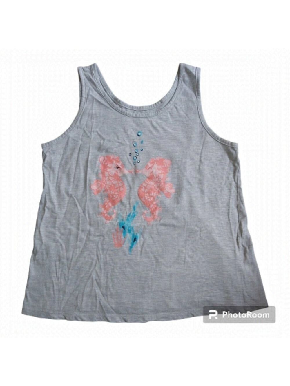 Carisma Girls Gray/White Under The Sea Seahorse Cotton Blend Tank Top - Size S